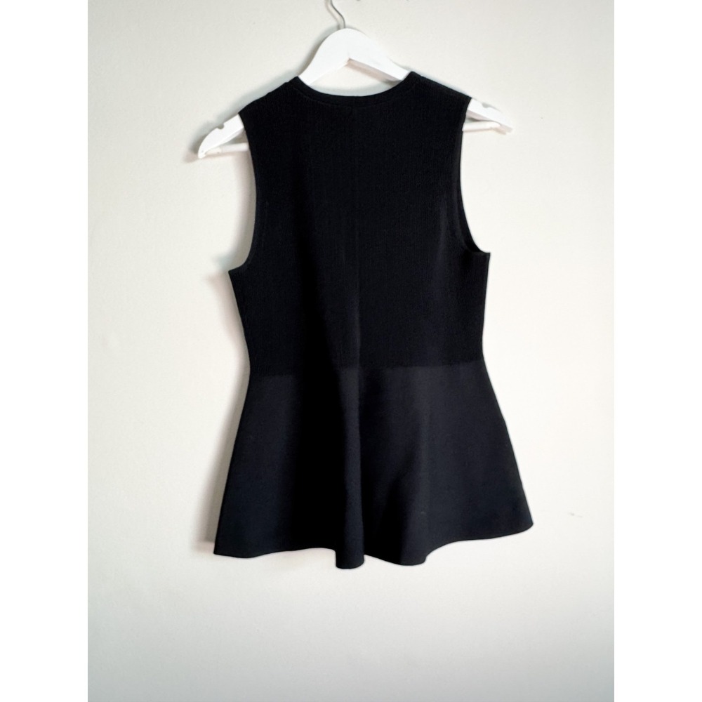 Theory Black Sleeveless Knit Peplum Top Fit & Flare Ribbed Textured Blouse Sz L - Picture 10 of 16